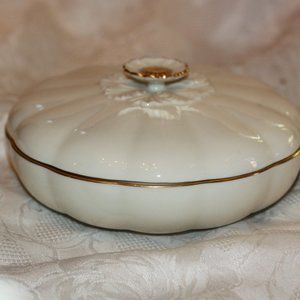 Lenox China Primrose Porcelain Lidded Serving Bowl Candy Dish 24k Gold Trim